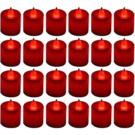 24 Pakk Flammeløse LED-Telys Stearinlys Røde Batteridrevne Elektroniske Falske Lys Dekorasjoner for Fest, Jul, Halloween (Rød) (FMY)