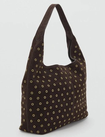 Mango Suede Shopper Bag With Eyelets - Brown - ONE SIZE