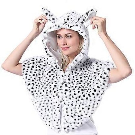 Multifunktionell Öronlappsförsedd Huvtröja Hatt Cape för Resor och Vardagsbruk Rolig Djuröra Fuskpäls Cape Hatt Vinter Huvudvärmare snöleopard (