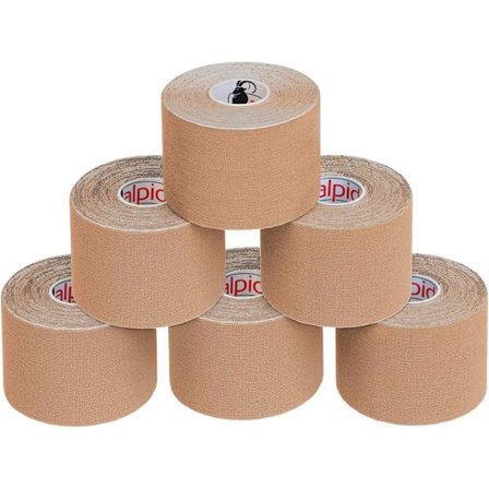Kinesiologinen teippi 5 m x 2,5 cm Sovelluskartasto Elastinen Vedenpitävä Ihoystävällinen Fysio Lihasteippi Set, Väri: Beige, Osien lukumäärä: 6