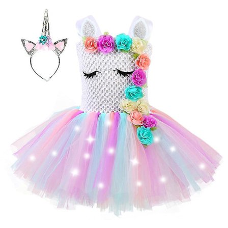 Princess Tutu Led Unicorn Dress With 12pcs Flowers Light Up Costumes