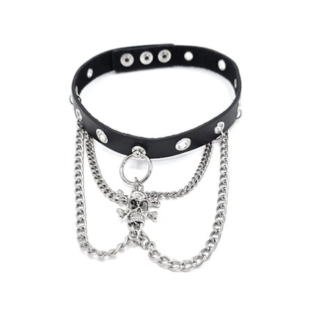 Nittehalskæde med kæder og kranium - Bondage