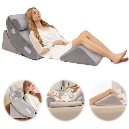 COSTWAY Set med 4 Memory Foam Läskuddar/Kuddar - Avtagbart nackstöd - Kilkudde - Efter operation