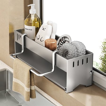 Ställ i rostfritt stål för diskborste, diskmedel och disksvamp