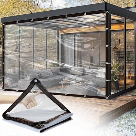 Presenning - Transparent - för utomhusbruk - 3m x 5m - Öljetter 10 mm - Transparent Presenning - Regnskydd - Vattentät - UV-beständig