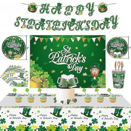 St Patrick's Day Födelsedagsfestdekorationer Grattis på födelsedagen Banner St. Patricks Cupcake Toppers För dekorationer Tillbehör