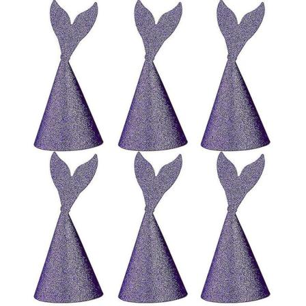 Børnefødselsdagshuer med lilla glitter-havfrue, 6 stk (shikai)-yuhao