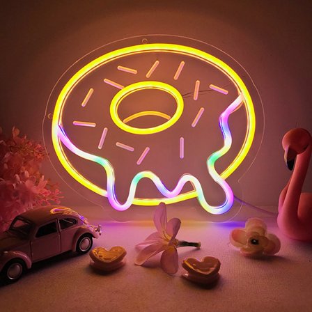 Donuts LED Neon Väggdekoration, Dimbar 3D Konst Kreativa Ljus