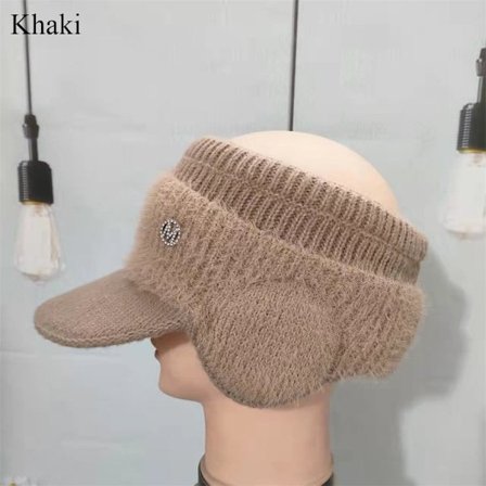 Strikket fleecelue Varm lue KHAKI