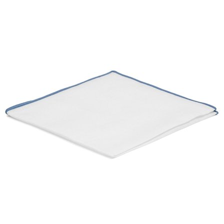 Biała poszetka z niebieskimi krawędziami dla mężczyzn - Jednokolorowe poszetki