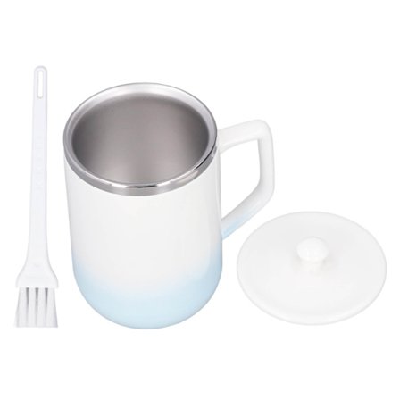 360 ml självomrörande kaffemugg i keramik, uppladdningsbar automatisk omrörningsmugg för varm choklad, mjölk, blåvit gradientglasyr