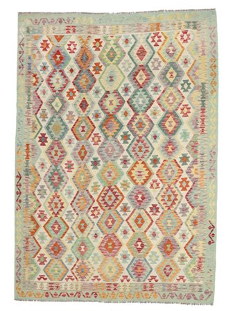 Handgewebt Kelim Afghan Old Stil 254X337 Wollteppich Gelb/Grün Groß