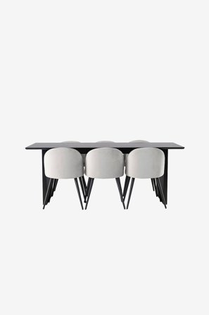 Venture Home - Matgrupp Vail med 6st matstolar Velvet - Svart - Matgrupp 6 personer - Från Homeroom