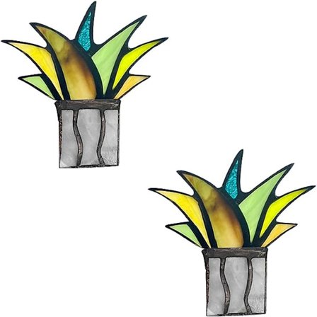 Mini konstgjord agave aloe växt krukfläckat glasfönster dekor, solfångare fläckad agave plante, falska färgglada gräs tequila aloe blad för 