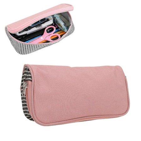 Stor Kapasitet Canvas Penalhus for Studenter - Rosa