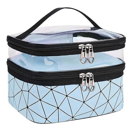 Dobbeltlags rejse-makeupboks Makeup-taske Toiletartikler Taske Bærbar makeup-taske til kvinder opbevaring Sky Blue