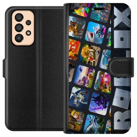 Samsung Galaxy A33 5G Tegnebogsetui Roblox farverigt kollage med populære figurer og spiluniverser samlet i et livligt, legende og energisk design fy