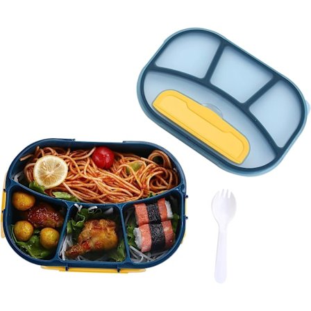 Bento Box Lunsjbokser for Voksne, 4-roms Lunsjboks med Lekkasjesikker Bento, Mikrobølgeovn og Oppvaskmaskin