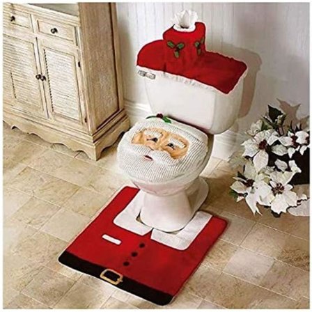 Joulukoristeet wc-istuimelle, wc-kannelle ja matolle