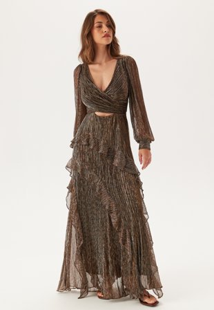 FOREVER NEW - Spencer Plisse Ruffle Midi - Bronze - Kläder - - Bubbleroom