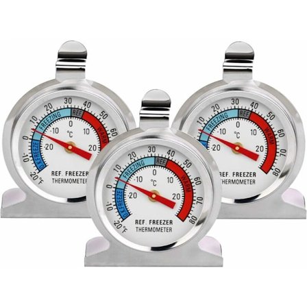 3 stk kjøleskapstermometer Stor skive rustfritt stål temperaturmåler for fryser kjøler med hengekrok og stativ