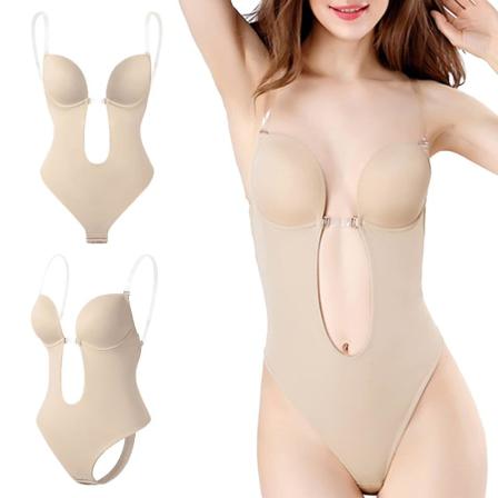 Kvinnor Kastar Djup V-ringad Body Shaper Strapless Shapewear Beige M