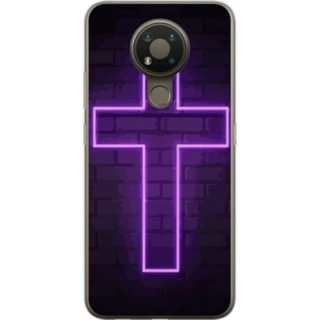 Kompatibelt Mobildeksel til Nokia Nokia 3.4 Neonkors i lilla lys mot mørk murvegg, symbolsk motiv med sterk glød moderne estetikk og dramatisk kontr