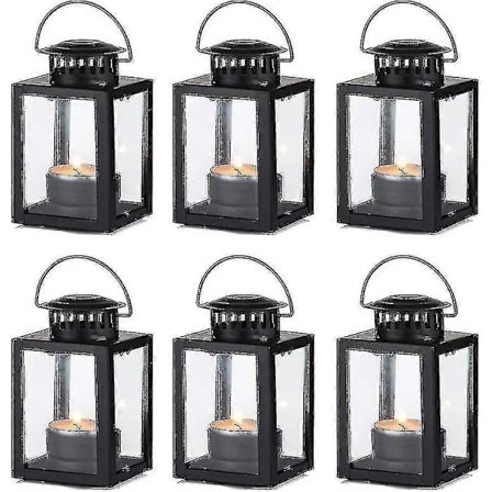 Lykt for lys, hage lykter, hengende små lykter i vintage stil for telys, svarte lysestaker for telys for innendørs og utendørs bruk