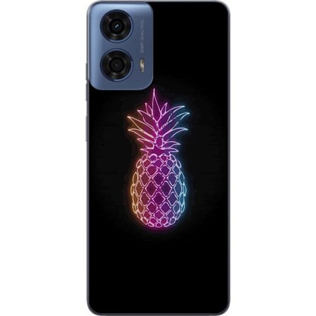 Kompatibelt Mobildeksel til Motorola Motorola Moto G04 Neonlysillustrasjon av ananas i fargerikt lys mot svart bakgrunn