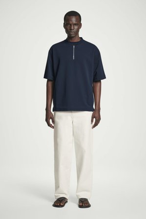 COS Men's Half-Zip Cotton T-Shirt in Blue