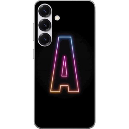 Kompatibel Mobilcover til Samsung Samsung Galaxy S25 Minimalistisk neonbogstav A i regnbuefarvet lys mod sort baggrund i moderne typografisk stil