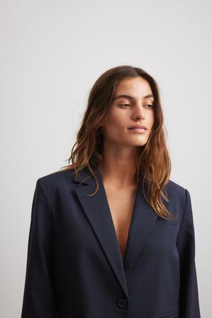 NA-KD Kort skräddarsydd rak blazer - Set - Navy - EU 36