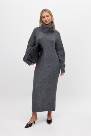 NA-KD Knitted Maxi Turtle Neck Dress - Robes maxi à manches longues - Gris - S (EU 34-36)