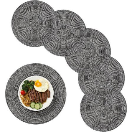 6 stk. - Bordmatter - Brikker - Runde brikker - Vaskbare bomullsbrikker - Runde vevde brikker