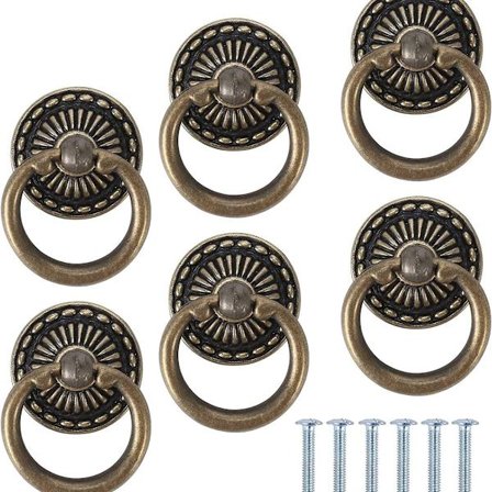 Møbelknotter og håndtak, 6 stk møbelknotter ring møbelhåndtak vintage skap knotter