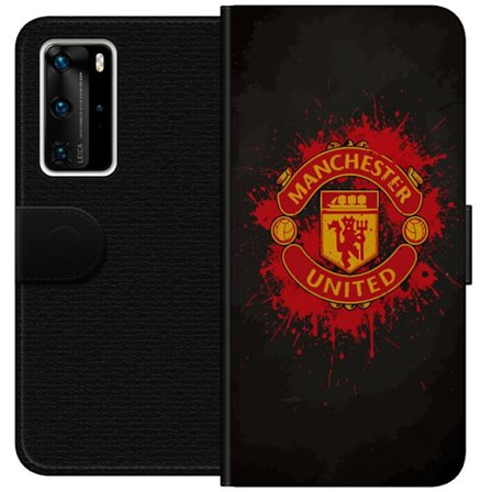 Kompatibelt Lommeboketui til Huawei Huawei P40 Pro Manchester United logo i rød og gul farge med røff sportslig bakgrunn