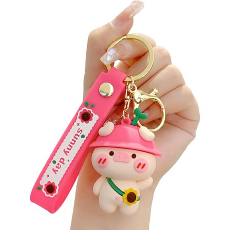 Sjarmerende nøkkelring, søt Kawaii hatt-gris bilnøkkelring dekorasjon, delikat håndveske nøkkel PVC tilbehør gaver til barn gutter jenter kvinner rosa