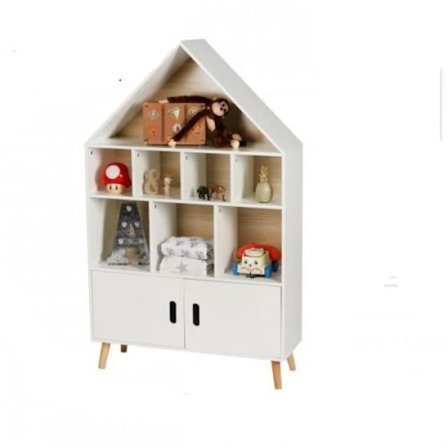 Barnbibliotek Husform 10 Fack 2 Skjutdörrar Möblerar Rum - H.126 cm