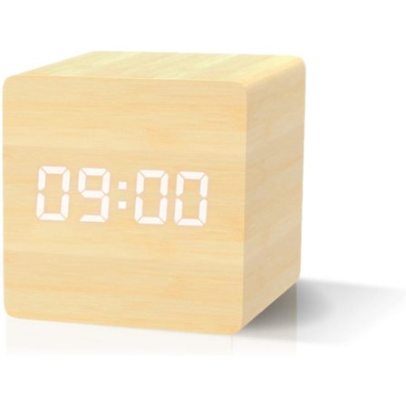 1 stk. Naturlig Træfarve Digital Vækkeur, LED Vækkeur med Datovisning, Temperatur, 3 Alarmer