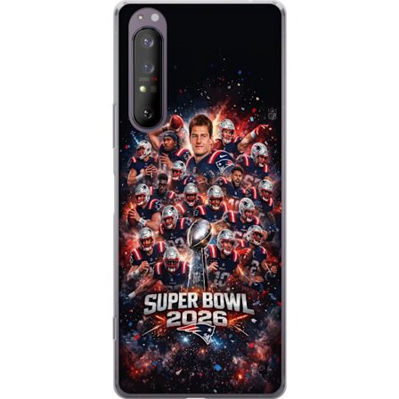 Kompatibel Mobilcover til Sony Xperia 1 II Super Bowl 2026 plakat med New England Patriots og NFL-pokal i eksplosiv sportsdesign