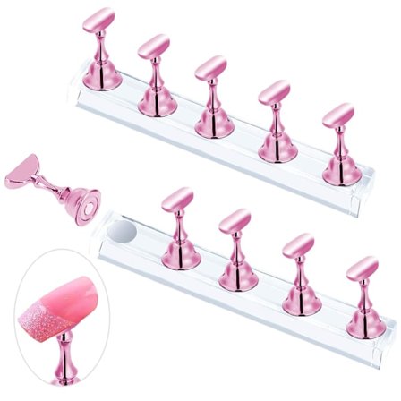 2 Sett Rosa Negle Stativ for Trykk på Negle Visning, Magnetisk Kunstige Negle Holder for Maling Negle Øvelser, Nybegynner Neglekunst Kit Tilbehør