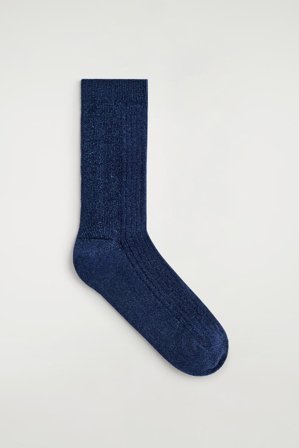 COS Women's Ribbed Lurex Socks in Blue