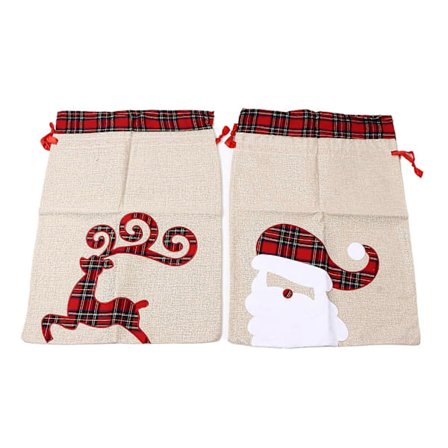 2 st Jul Jutesäckar med Dragsko Älg Tomte Mönster Återanvändbar Jul Godisväska för Snacks Godis