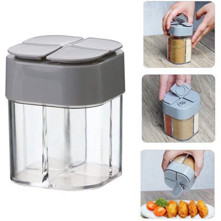 4 i 1 Bærbar Krydderibeholder Krydderikrukke Plast Krydderiboks Salt og Peber Flaske Egnet til Hjemmet, Restaurant, Køkken, BBQ, Picnic