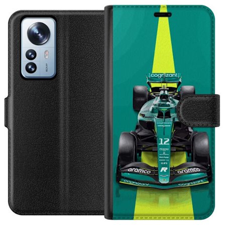 Yhteensopiva Lompakkokotelo Xiaomi Xiaomi 12 Pro Aston Martinin Formula 1 -auto vihreässä kilpailumuotoilussa, jossa on moderni studiosentuntma