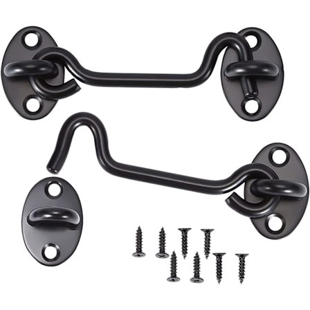 2 stk. Hytte krok dør lås krok, svart rustfritt stål dør krok lås, med monteringsskruer, for vindu, låvedør, skur dør, garasjeport (2 stk. 10 cm) med 