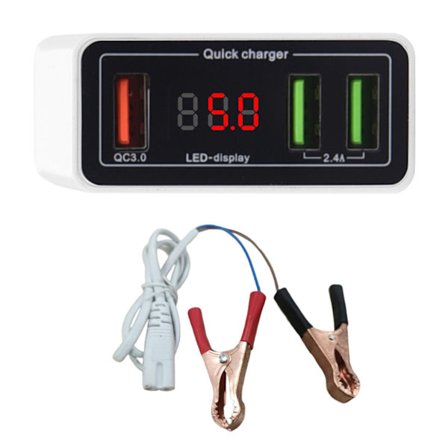 Omvandlare Batteriklämma 12V-36V QC3.0 USB Laddare Strömadapter 3 Portar Automatiskt Shuntladdning med Voltmeter