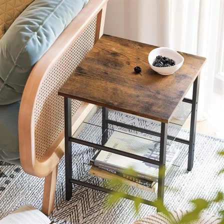 Sivupöytä säädettävillä verkkohyllyillä - Rustic Brown / Svart