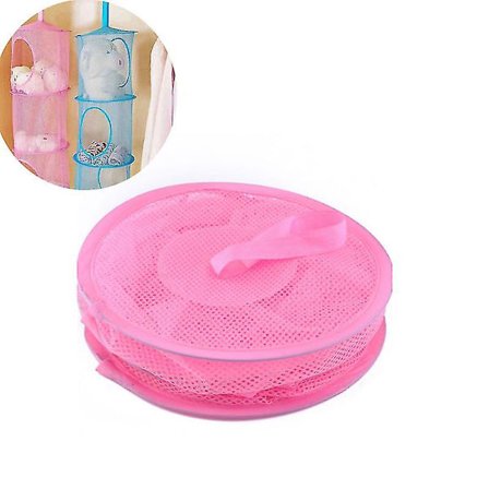 3-osainen riippuva säilytyskori, verkko, 3 tasoa, taittuva, vaaleanpunainen