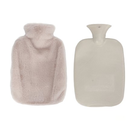 Blød plys varmeflaske med blødt plysbetræk 2000ml Anti-skoldning Dobbelt håndindsats Varmtvandspose til hænder Nakke Lys kaffe